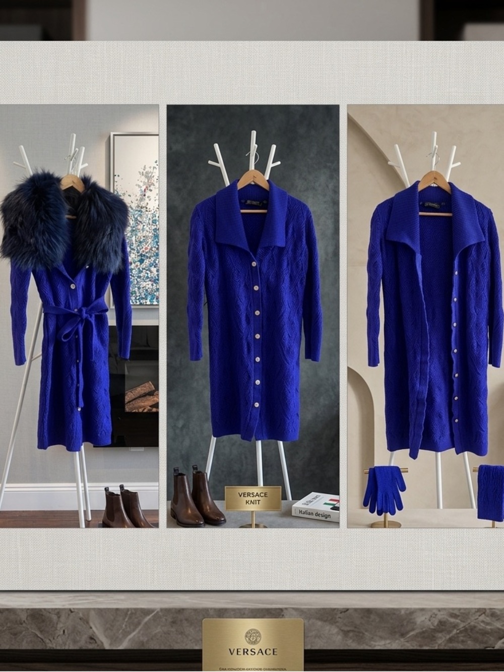 Authentic Versace Faux-Fur Collar Knit Sweater Dress